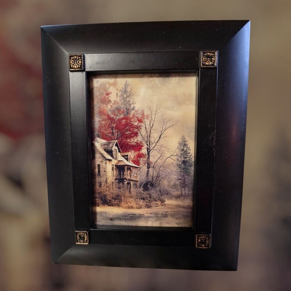 Photo Frame Black Wood 4x6 Easel  Hang Portrait Landscape Medallion Accent